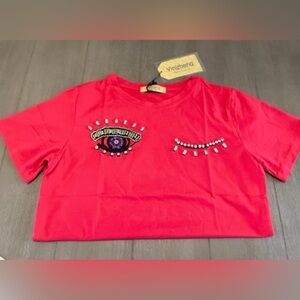 Vibrant Red Eye Design Tee by Vinizena